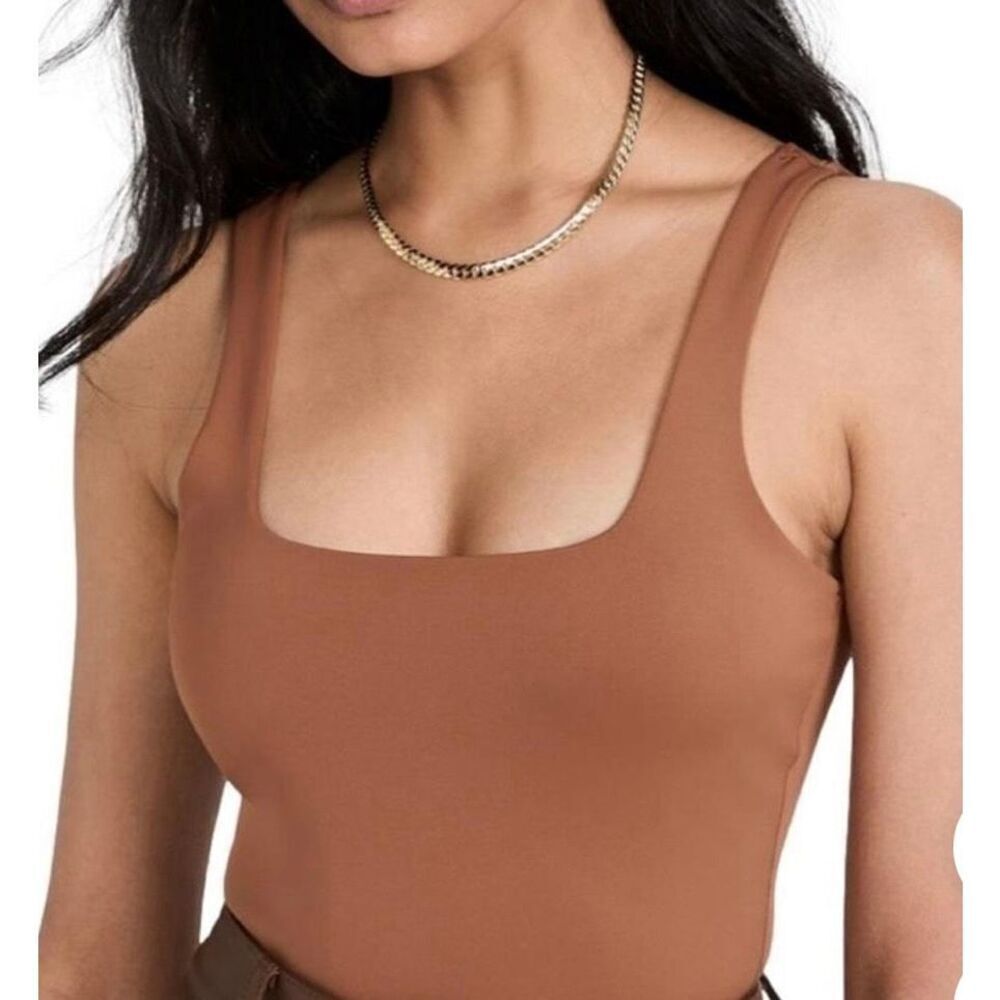 Good American Tank Square Neck Bodysuit in Cocoa